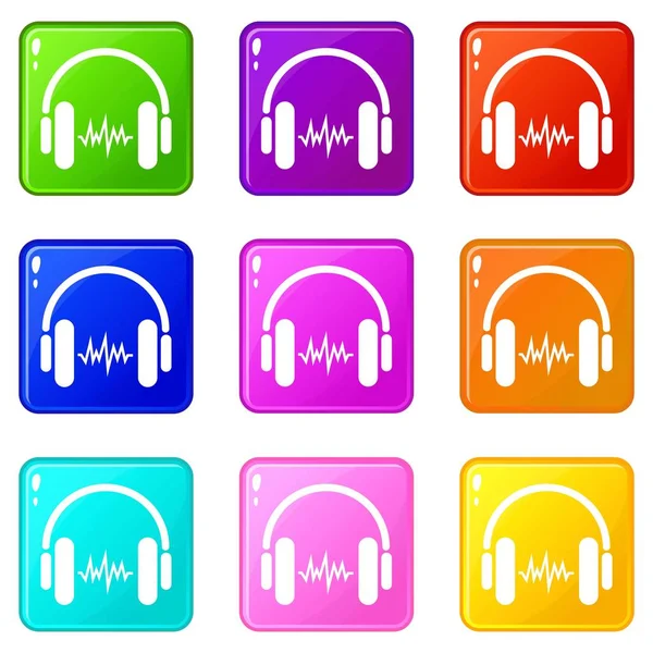 Dźwięk w słuchawkach zestaw ikon 9 kolekcja kolorów — Wektor stockowy