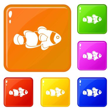 Balık palyaço simgeler vektör renk ayarlamak