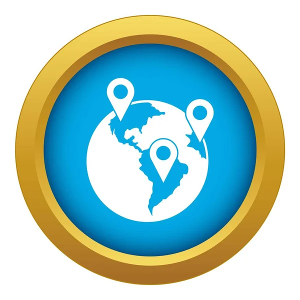 Globo y mapa punteros icono vector azul aislado — Vector de stock