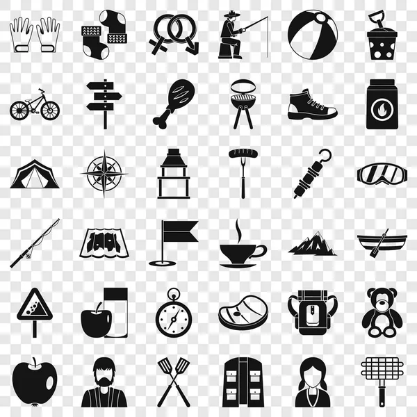 Wandelen iconen set, eenvoudige stijl — Stockvector