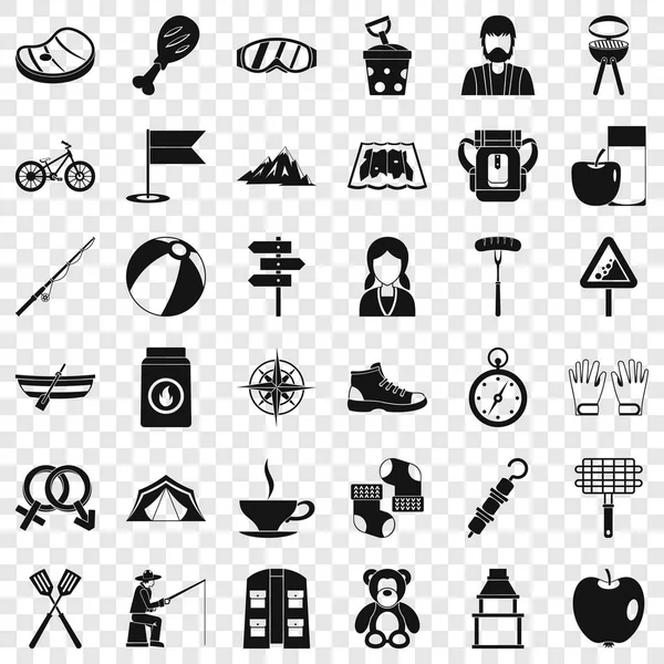 Set de iconos de montaña, estilo simple — Vector de stock