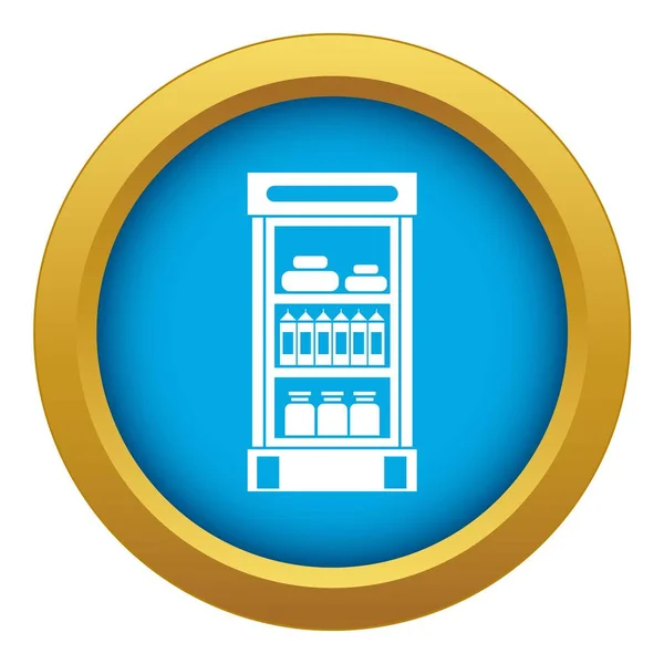 Productos en el supermercado refrigerador icono azul vector aislado — Vector de stock