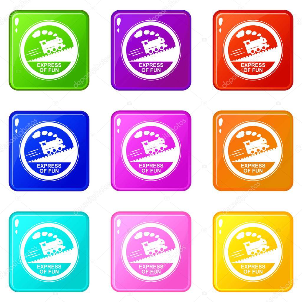 Train journey sign icons set 9 color collection