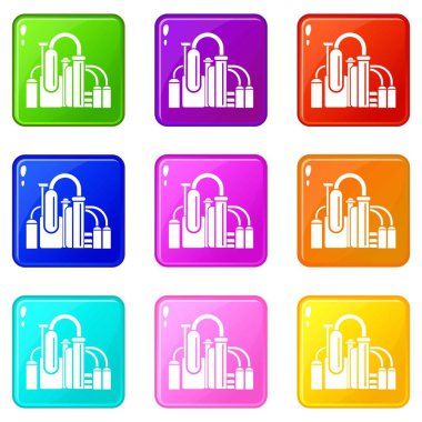 Kimyasal ekipman simgeleri 9 renk toplama seti