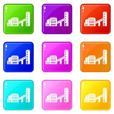 Bina tesisi simgeleri 9 renk koleksiyonu ayarlayın