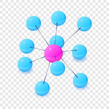 Pembe çekirdek molekül simgesi, izometrik 3d stili