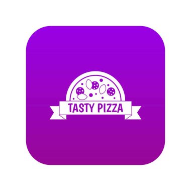 Lezzetli pizza işareti simge dijital mor