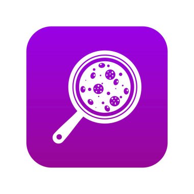 Pano simgesi dijital mor üzerinde malzemelerle pizza