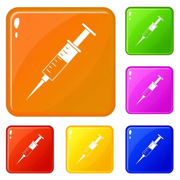 Injekční stříkačka ikony set vektorové barva — Stockový vektor