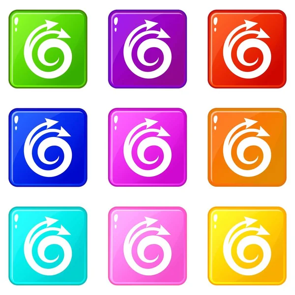 Flecha espiral, iconos de elementos de diseño conjunto 9 colección de colores — Archivo Imágenes Vectoriales