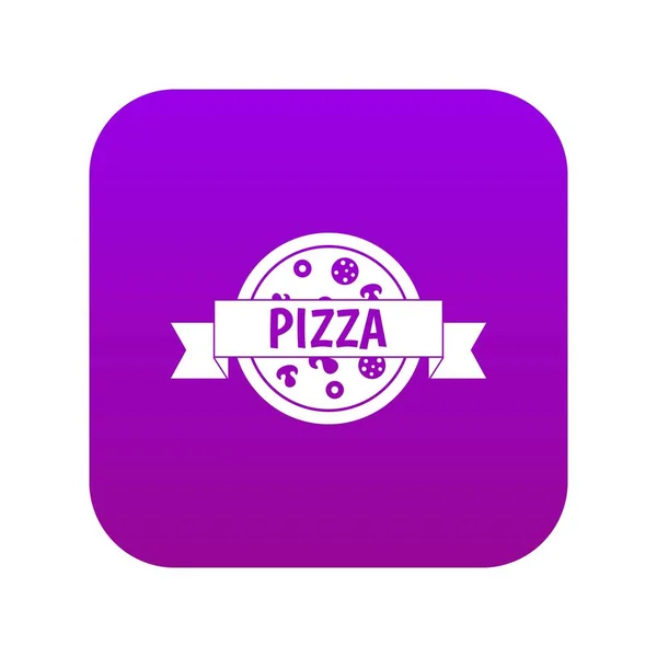 Etiqueta de pizza con icono de cinta púrpura digital — Vector de stock