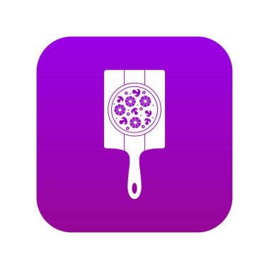 Ananas, mantar ve zeytin simge dijital mor ile pizza