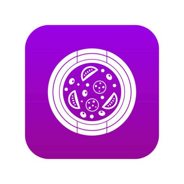 Sosis, domates ve zeytin simgesi dijital mor ile pizza