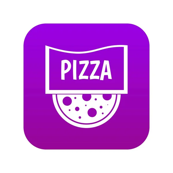 Badge de pizza ou icône d'enseigne numérique violet — Image vectorielle