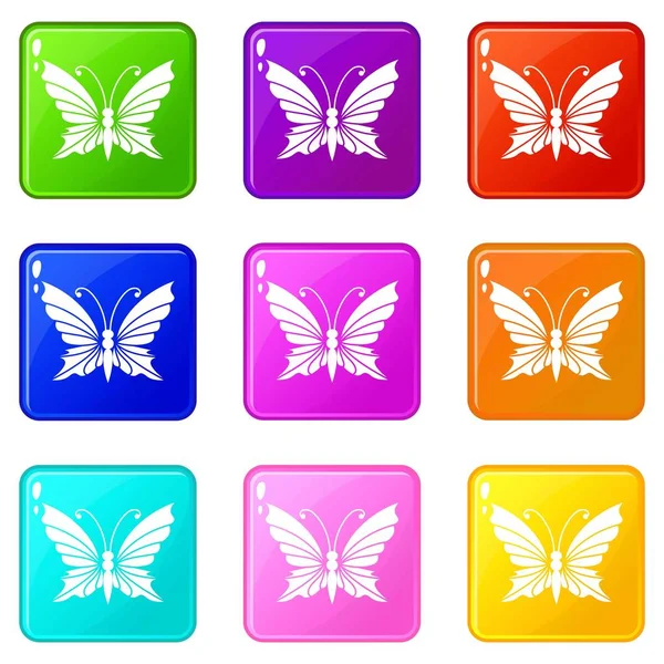 Schmetterling mit Antennensymbolen Set 9 Farbkollektion — Stockvektor