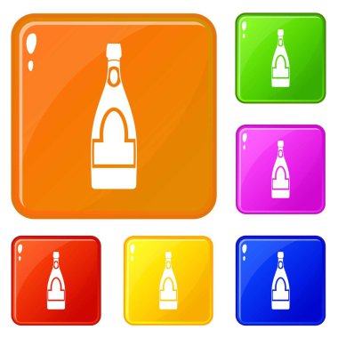 Şampanya şişesi simgeler vektör renk ayarlamak