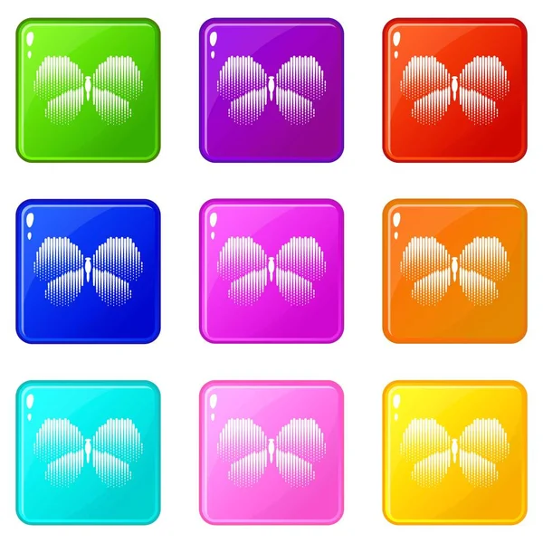 Abstract butterfly icons set 9 color collection — Stock Vector