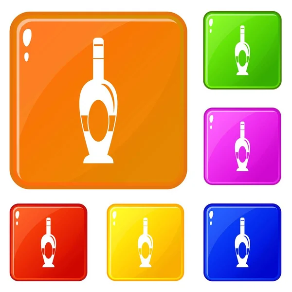 Vacaciones botella iconos conjunto vector de color — Vector de stock