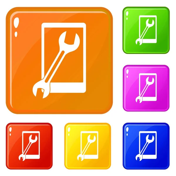 Iconos de teléfono reparados set vector de color — Vector de stock