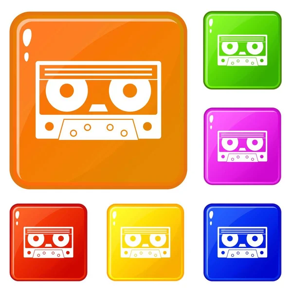 Audio cassette tape icons set vector color — Stock Vector