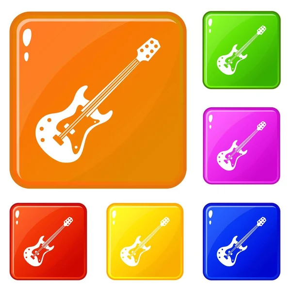 Clásicos iconos de guitarra eléctrica set vector de color — Vector de stock