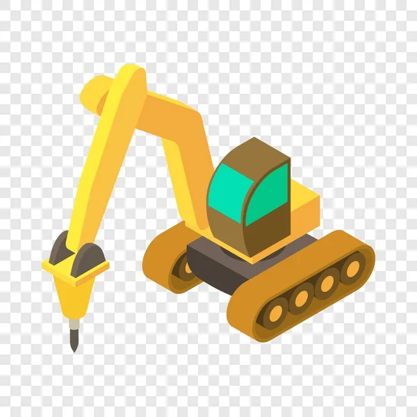 Ícone de martelo de escavadeira amarelo, estilo 3D isométrico — Vetor de Stock
