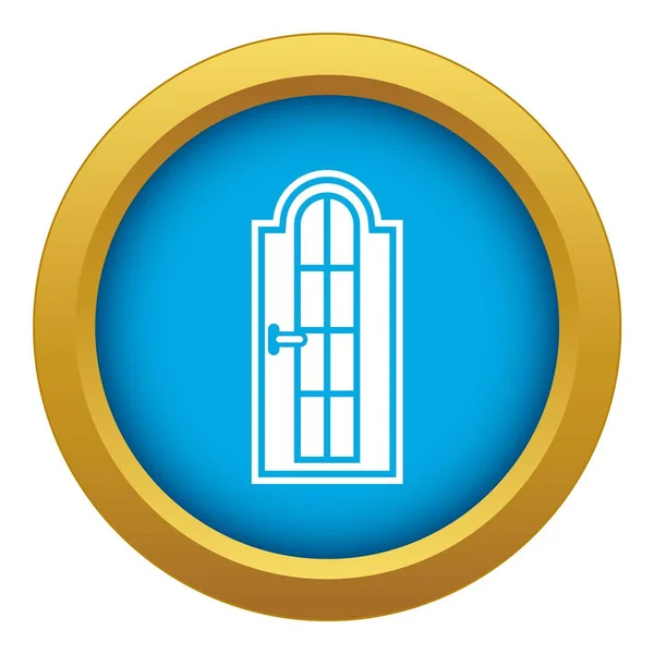 拱形木门与玻璃图标蓝色矢量隔离 — 图库矢量图片