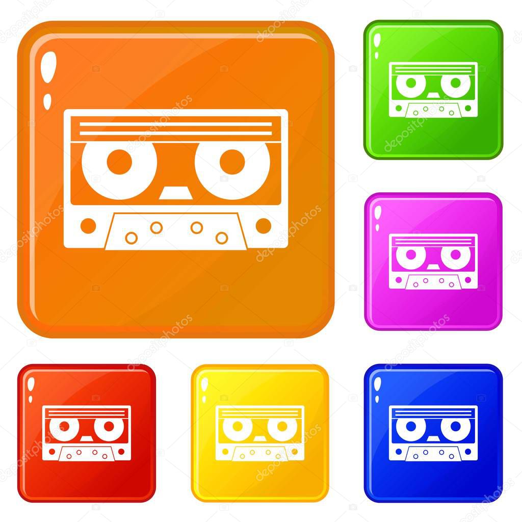 Audio cassette tape icons set vector color