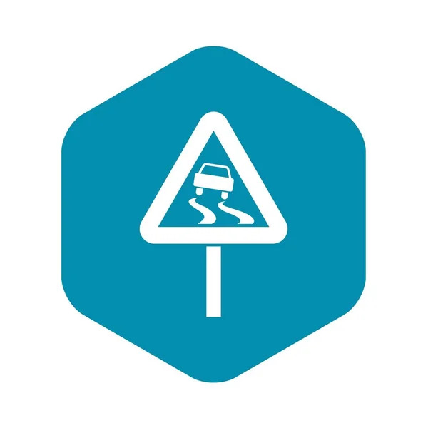 Rutschig bei Nässe Verkehrszeichensymbol, einfacher Stil — Stockvektor