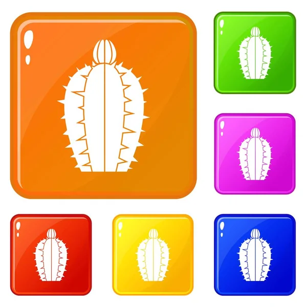 Le icone del cactus in fiore impostano il colore del vettore — Vettoriale Stock
