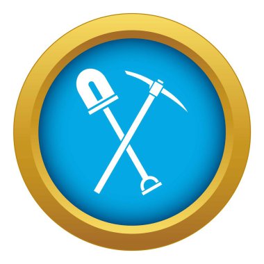 Kepçe ve kazma mavi simge vektör