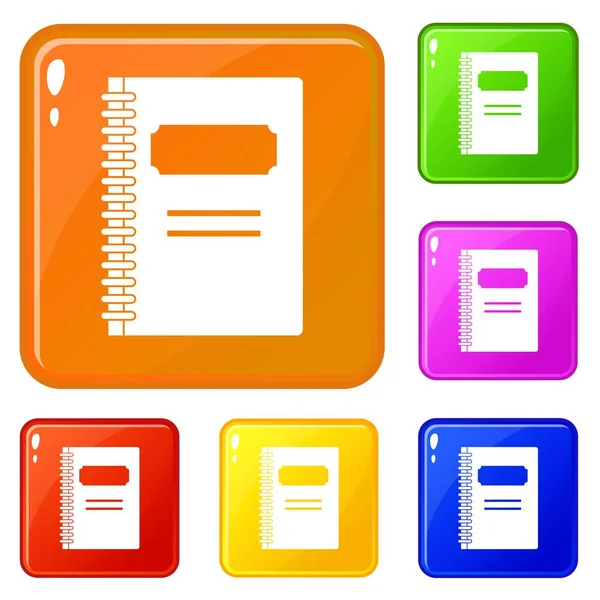 Cuaderno espiral cerrado iconos conjunto vector de color — Archivo Imágenes Vectoriales