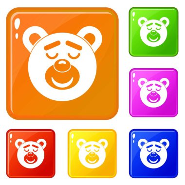 Uyku oyuncak ayı simgeler vektör renk ayarlamak