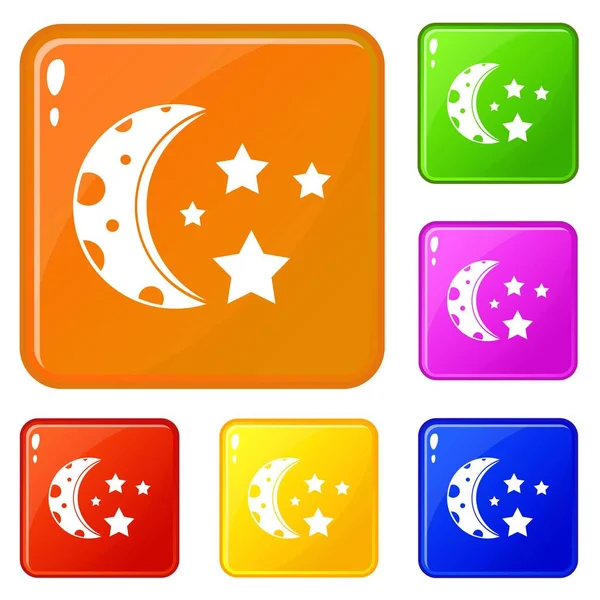 Starry night icons set vector color — Stock Vector