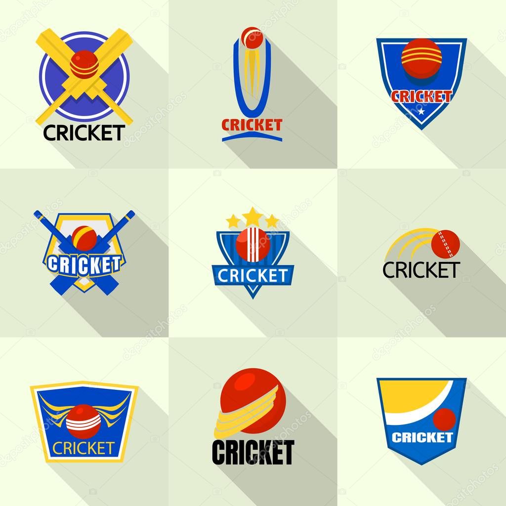 Cricket logo set. Flat set of cricket vector logo for web design