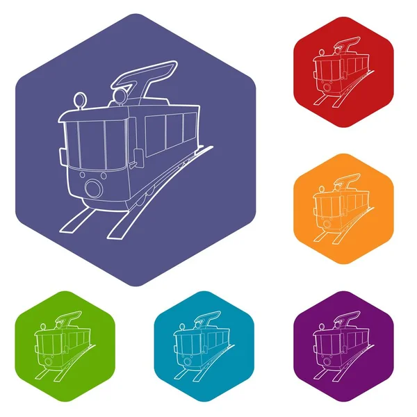 Icono del tranvía, estilo del esquema — Archivo Imágenes Vectoriales