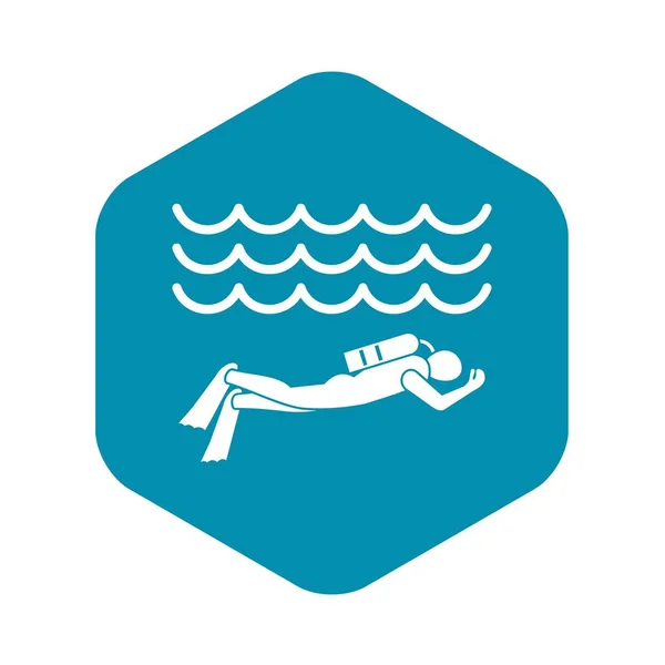 Scuba diver mens in duikpak pictogram, eenvoudige stijl — Stockvector