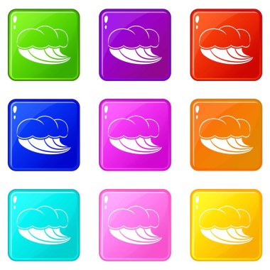 Köpük simgeleri ile Deniz dalgası seti 9 renk koleksiyonu