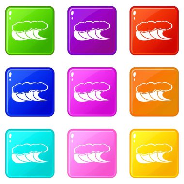 Köpük simgeleri ile yüksek dalgalar 9 renk koleksiyonu ayarlayın