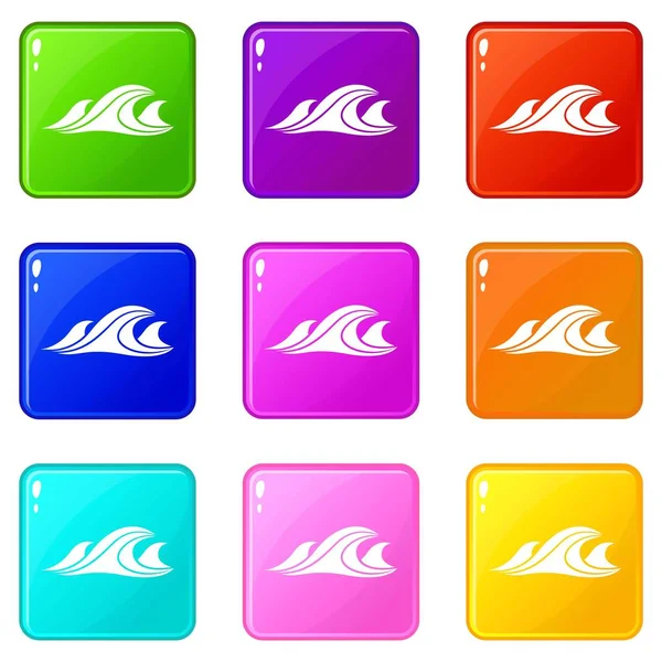 Icônes vagues de mer ensemble 9 collection de couleurs — Image vectorielle