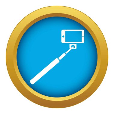 Selfie çubuğu ve akıllı telefon simgesi mavi vektör izole