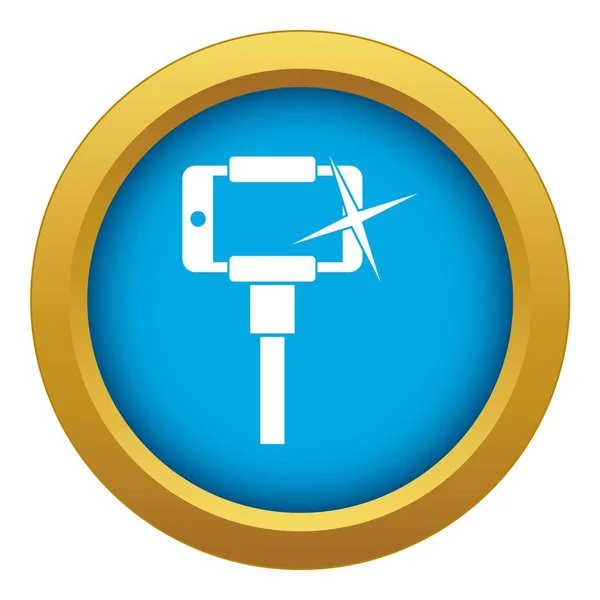 Taking pictures on smartphone on selfie stick icon blue vector isolated — Stock Vector