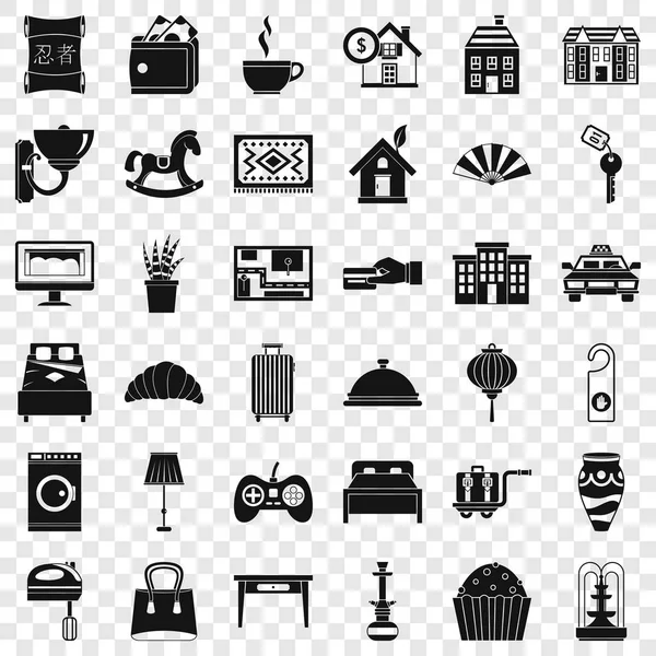 Conjunto de iconos de habitación de hotel, estilo simple — Vector de stock