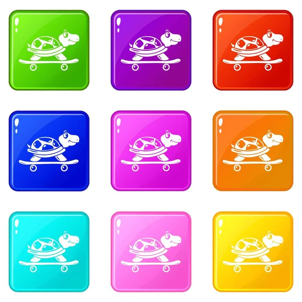 Belos ícones de tartaruga definir 9 coleção de cores — Vetor de Stock