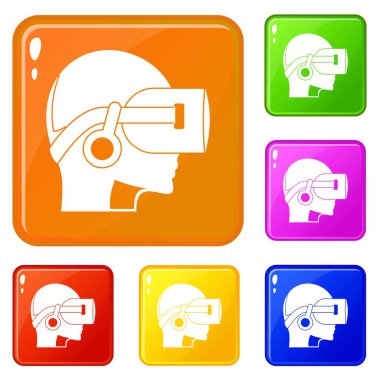 Vr kulaklık simgeleri vektör rengini ayarlar