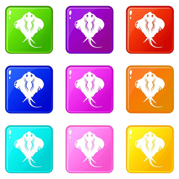 Stingray iconen set 9 kleurencollectie — Stockvector