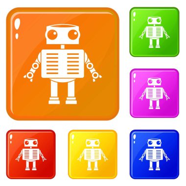 Büyük gözlü robot simgeleri vektör rengini ayarlı