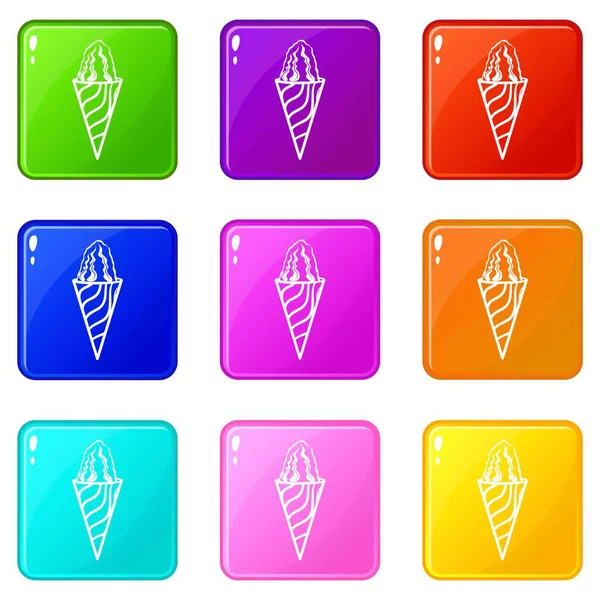 Ice cream cone icons set 9 color collection — Stock Vector