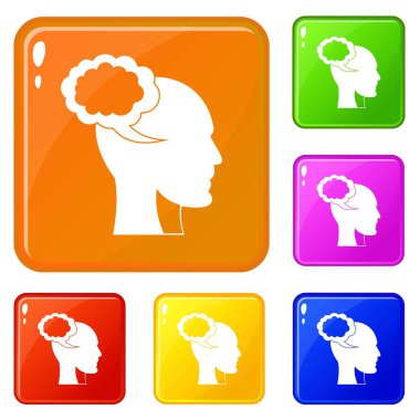 İnsan kafası simgeleri vektör renk ayarlamak ile Konuşma balonu