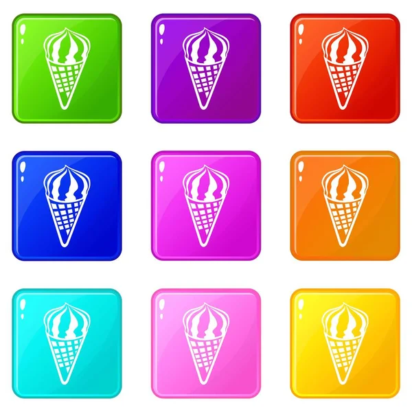 Chocolate ice cream icons set 9 color collection — Stock Vector